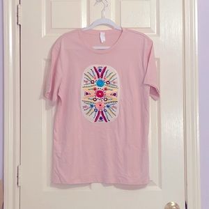 Embroidered Floral Medallion Tee - Pink